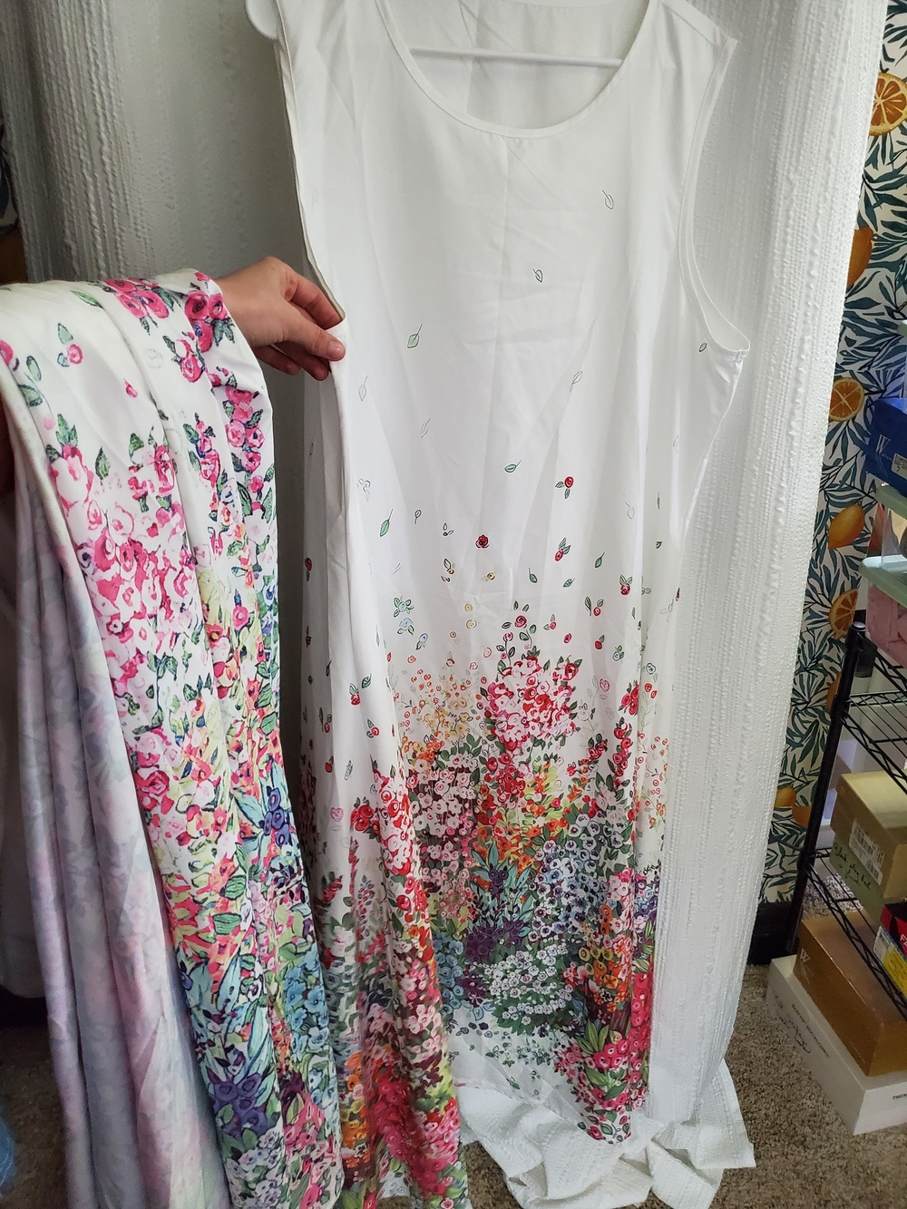 White Floral Gradient Sleeveless Dress And Matching Duster, Silky